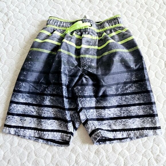 Under Armour boys swim trunks small grey lime green striped stripes - Picture 1 of 2
